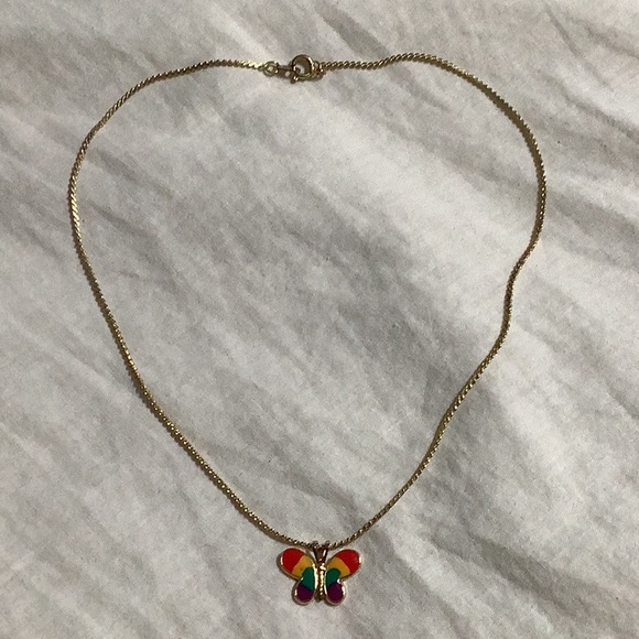 Children’s golden necklace with colorful butterfly pendant - Picture 1 of 6